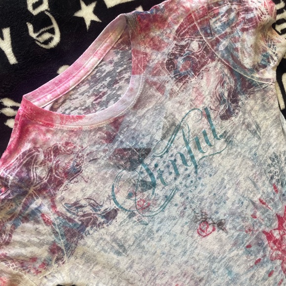 SINFUL AFFLICTION WOMENS TOP TATTOO BURNOUT 💀🖤 - Picture 7 of 10